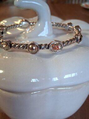 Brighton Monte Carlo Gold Hinged Bracelet – Retired, Swarovski Crystals, Silver